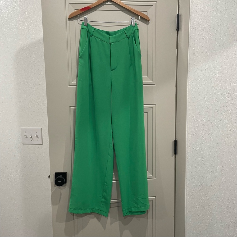 Kelly Green Wide Leg Dress Pants Trousers